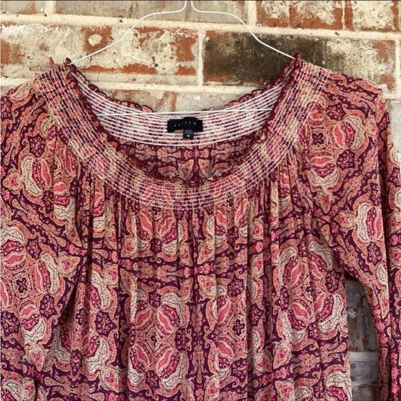 Sanctuary Burgundy and Pink Floral Peasant Neck Tunic Blouse - Picture 6 of 11